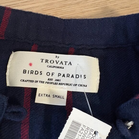 NWT Trovata Birds of Paradis Bailey Blouse XS navy blue red windowpane plaid - Picture 6 of 12